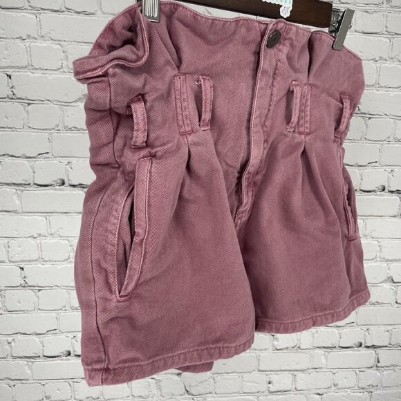 John John Purple Pink 100% Cotton Twill High Rise Paperbag Jean Shorts Size 30 - Picture 7 of 9